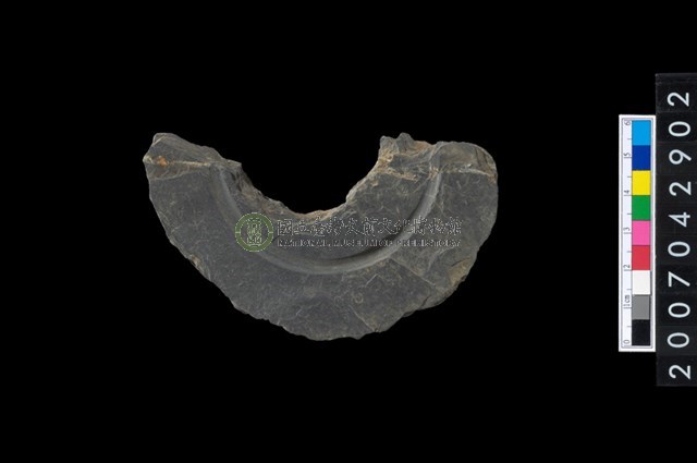 石環製作材料－中央帶啄孔與旋截痕打製圓板殘件