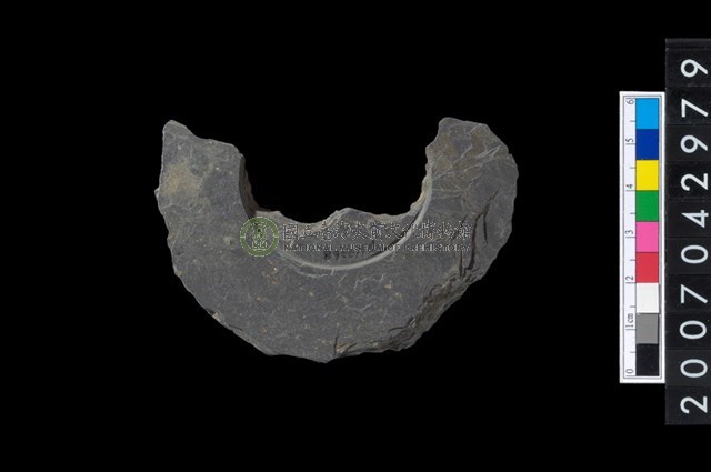 石環製作材料-中央帶啄孔與旋截痕打製圓板殘件