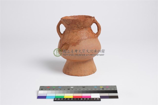 侈口折腹圓底雙豎把圈足罐