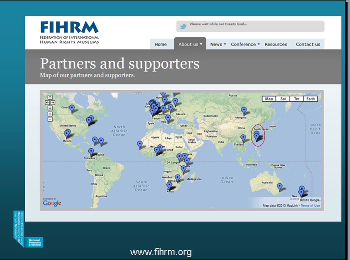 利物浦國際人權博物館所加入的「世界人權博物館聯盟」分佈圖