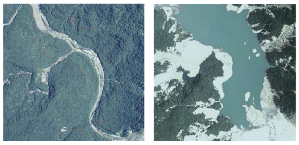 太麻里溪上游風災前後堰塞湖航照對照圖