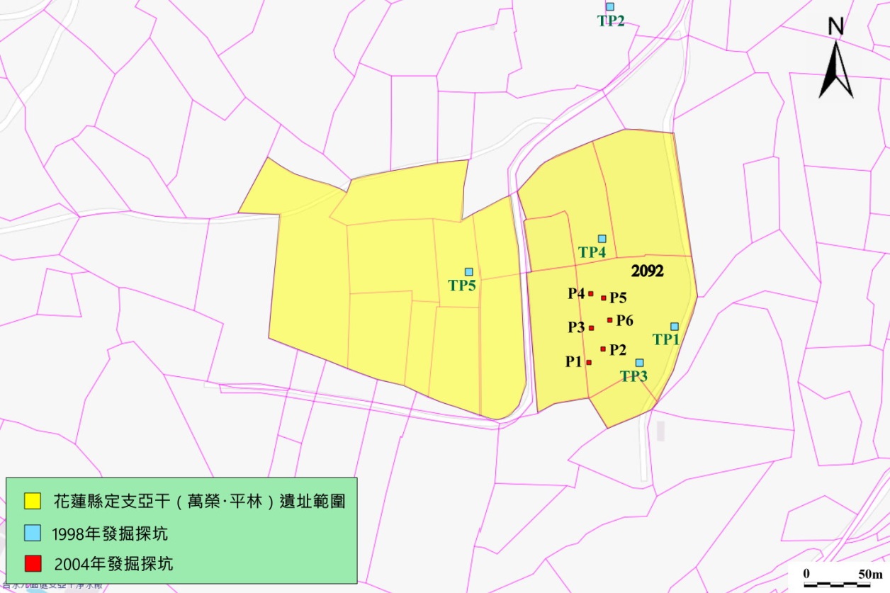 平林遺址試掘探坑分佈圖