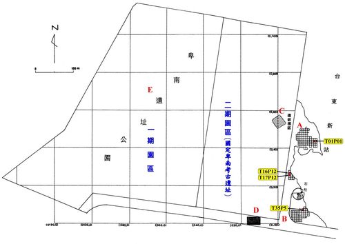 卑南遺址各發掘區位置示意圖
