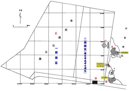 卑南遺址各發掘區位置示意圖