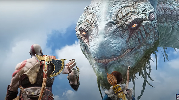巨蛇耶夢加得在遊戲「戰神（God of War）」裡的形象，也是筆者個人非常喜歡的版本（畫面截自YouTube）。