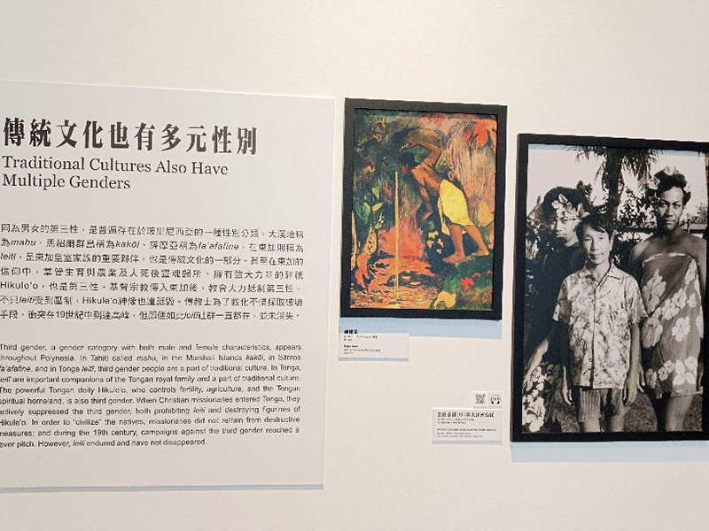 南島展廳展示主題「玻里尼西亞的第三性」，介紹玻里尼西亞地區社會普遍存在第三性的觀念。