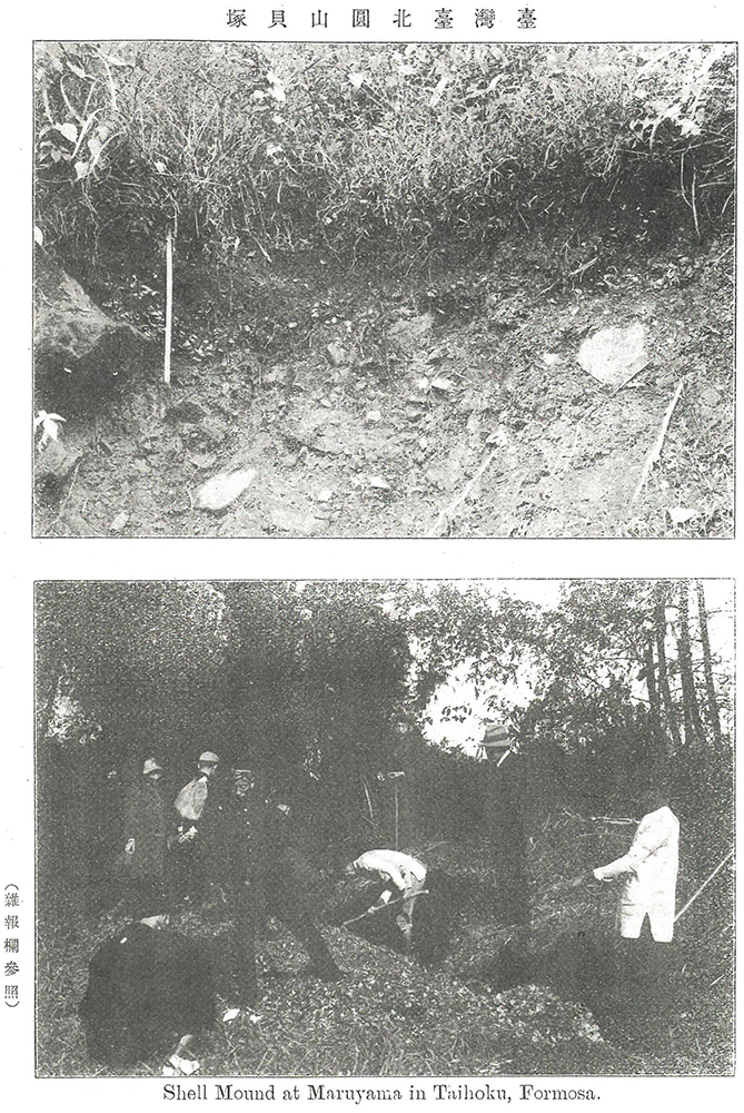 圖4.鳥居龍藏拍攝之圓山貝塚地層段面照及發掘工作照(鳥居龍藏1911b)。