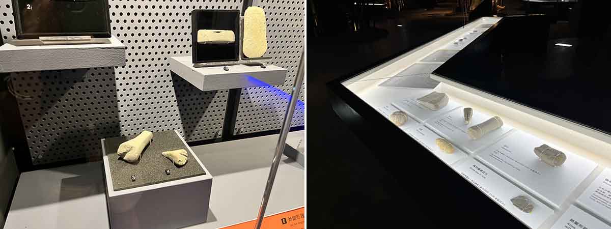 南科考古館常設展廳現正展示中之砂岩砥石（方文佳攝）。